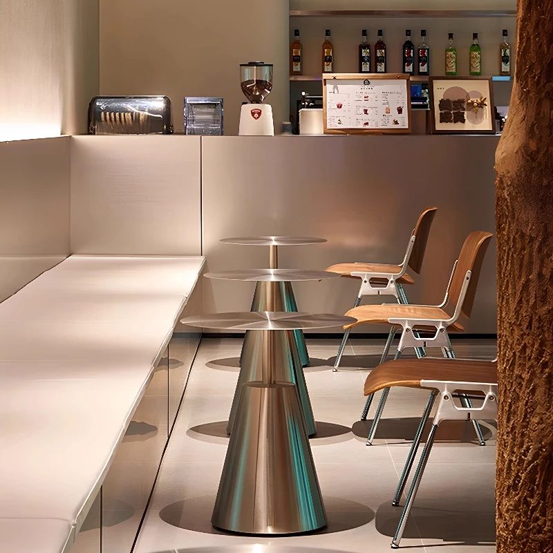 

Industrial style stainless steel coffee shop table and chair combination commercial milk tea shop coffee table round table