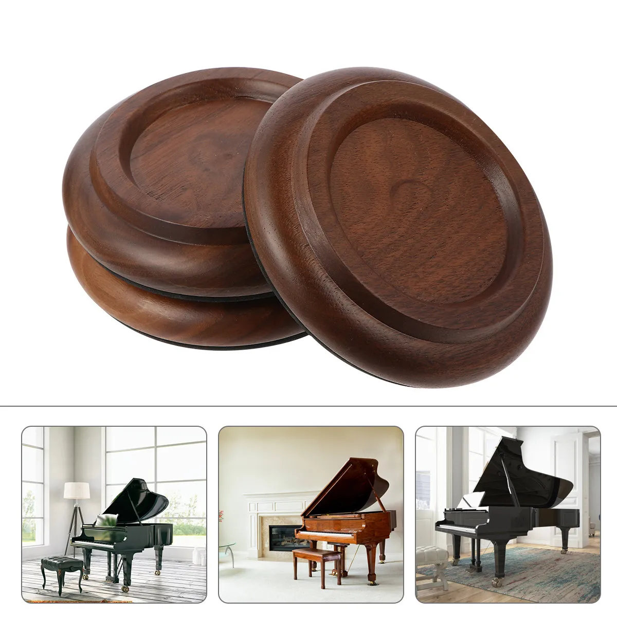 

Набор из 3 подставок для пианино из черного ореха: противоскользящие, амортизирующие накладки для защиты твердых полов
