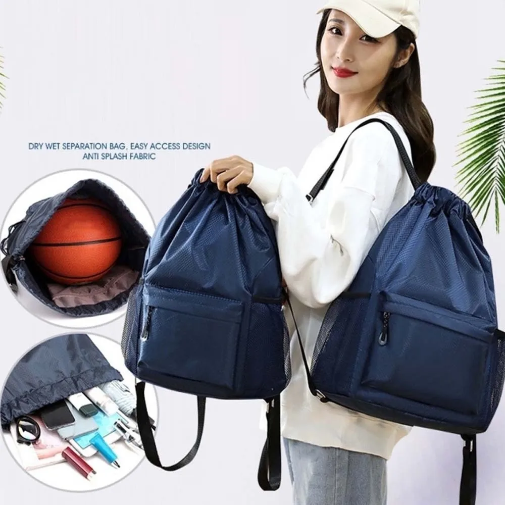 Portable Gym Drawstring Bag Quick Drying Adjustable Straps Oxford Cloth Backpack Solid Color Large Capacity
