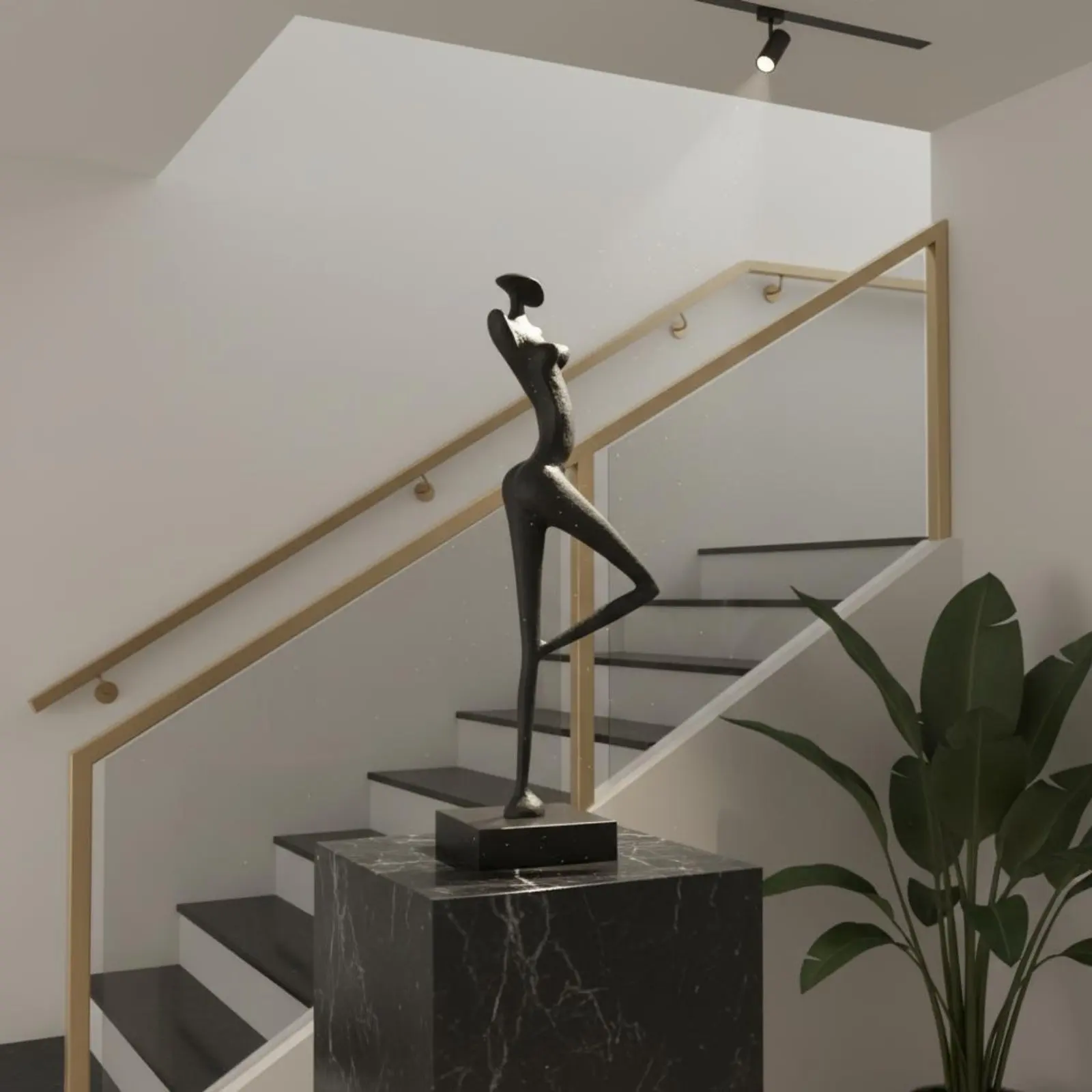 2 sculptures abstraites de figures humaines, finition noire, statue en pose réfléchissante, figurine métallique abstraite, décoration d'intérieur