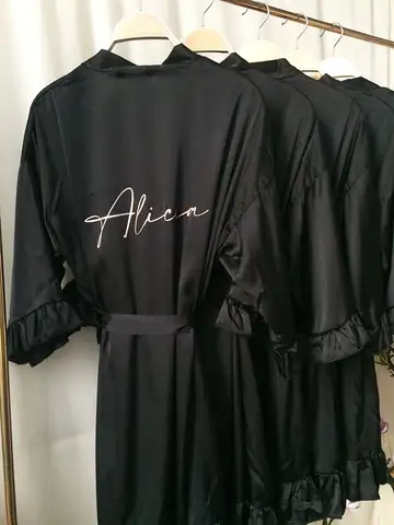 Preto personalizado plissado seda robe, dama de honra quimono vestido, chuveiro nupcial, dia do casamento, personalizado, obter pronto vestir