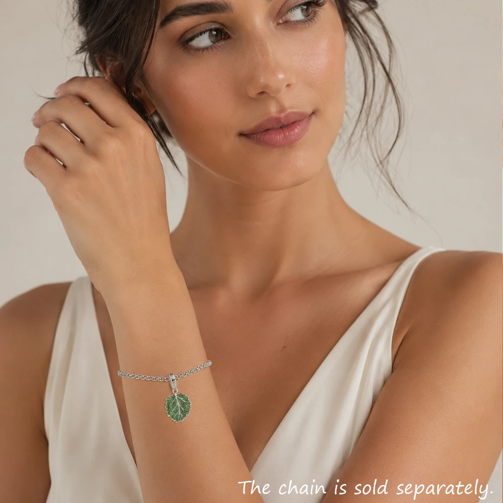 Hot Sell Europe Fashion European 925 Sterling Silver Pure and Fresh Green Leaf Petal Pendant Charm For Women