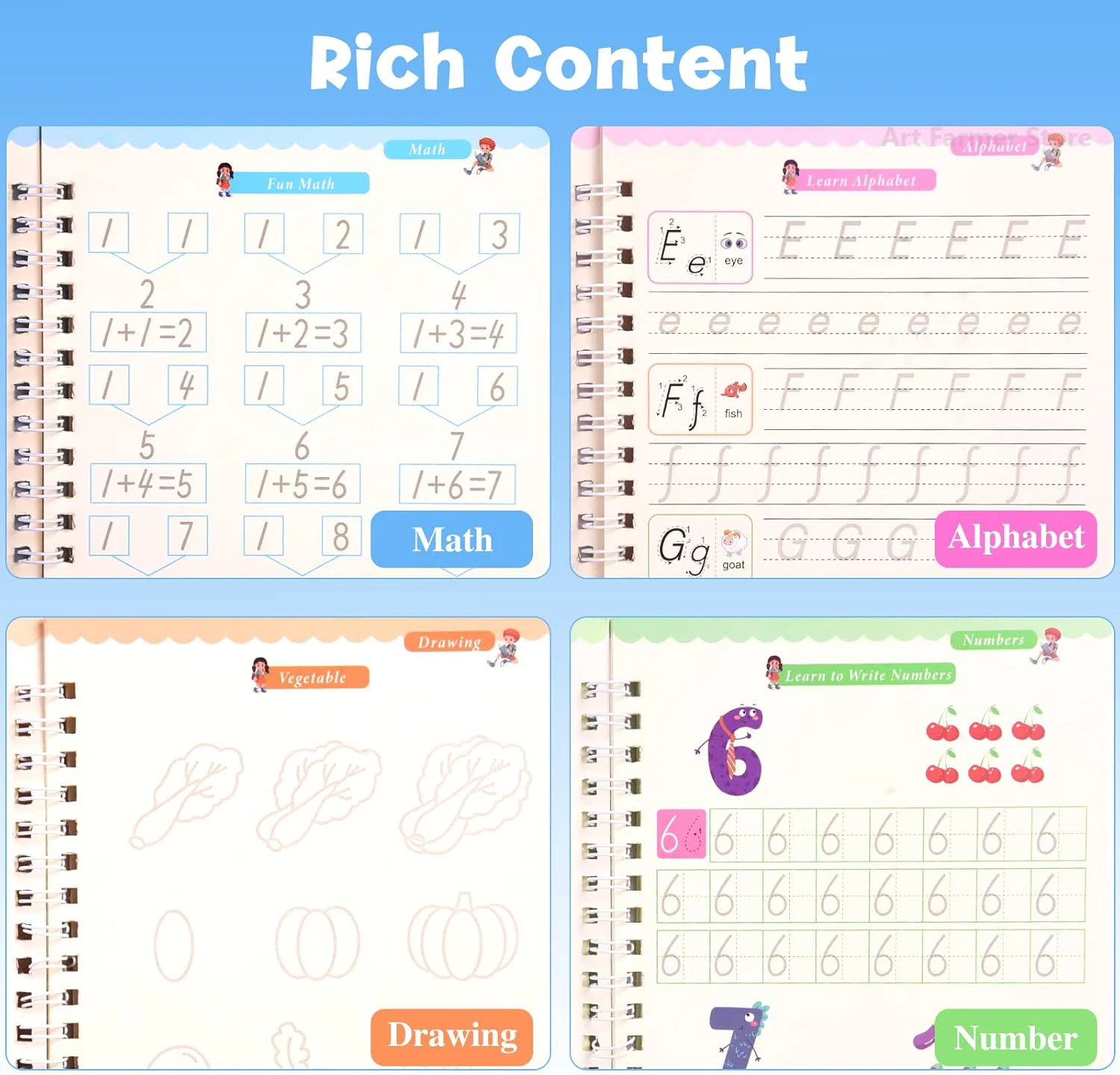 Spanish Magic Book Learn Writing Math Practice 3D Copybook Workbook Reusable Children's Writing Student Textbook