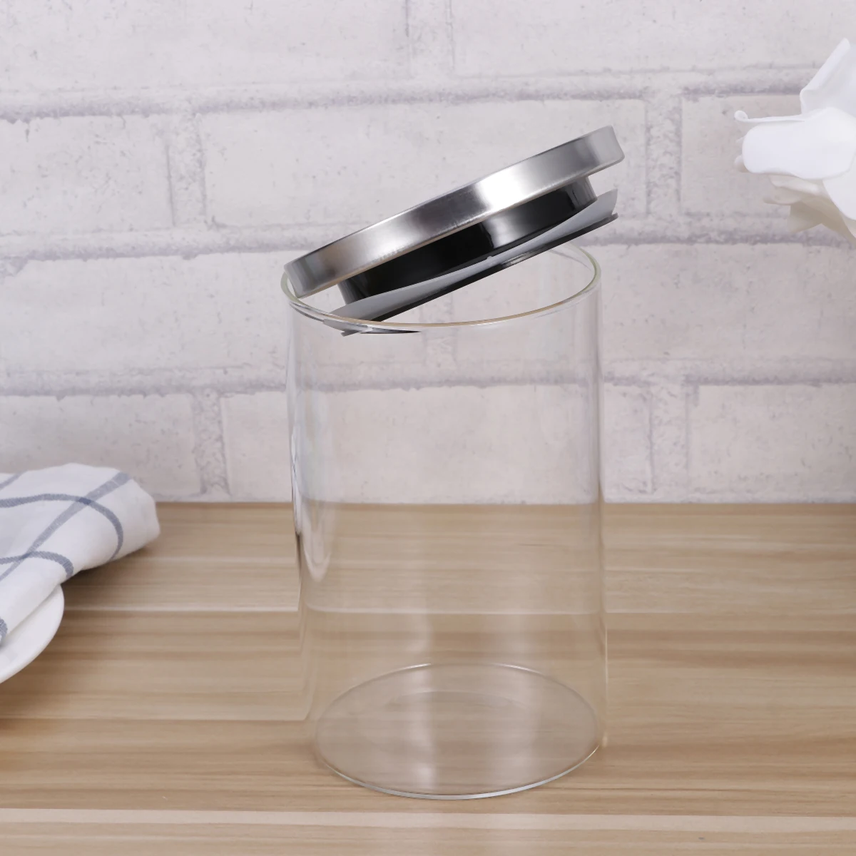 

High Borosilicate Glass Sealed Canister 11x8 Airtight Container for Dry Fruits Grains Snacks Tea Coffee Beans with Stainless