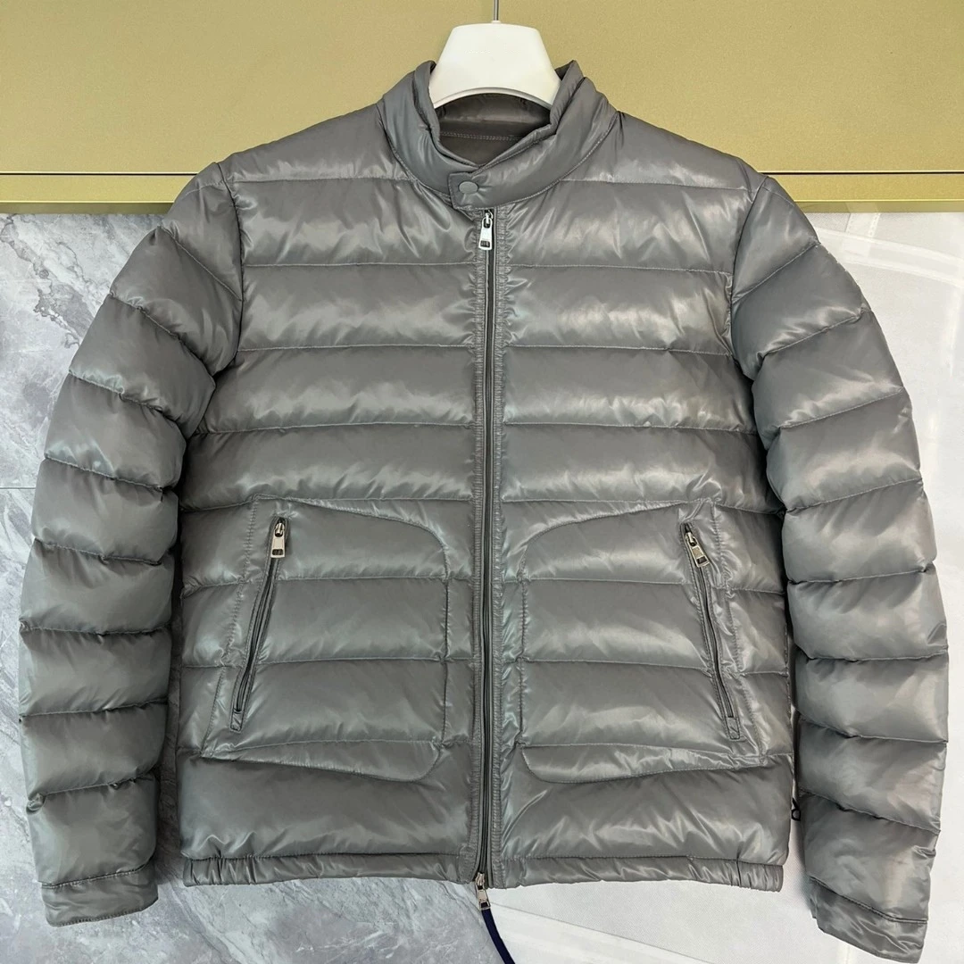 Autumn winter men lightweight down jacket 90% white duck down filling stand-up collar Locomotive style Solid color Leisure coat