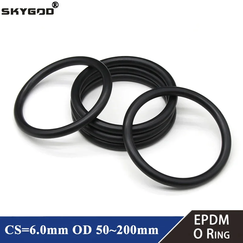 5pcs  EPDM O Ring CS 6mm OD 50 ~ 200mm Acid and Alkali Resistance Water Resistance Friction Resistance o-rings Black