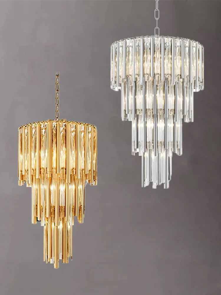 

2025 New glass ceiling hanging chandelier, stainless steel gold/celluloid lustre, dimmable, suitable for dining room Home