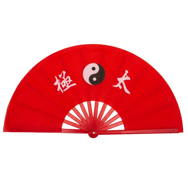 

26cm Chinoiserie Printing Yin Yang Tai Chi Kung Fu Chinese Dragon Red Cloth Hand Folding Stage Fan Loud Sound Dance Props Decor