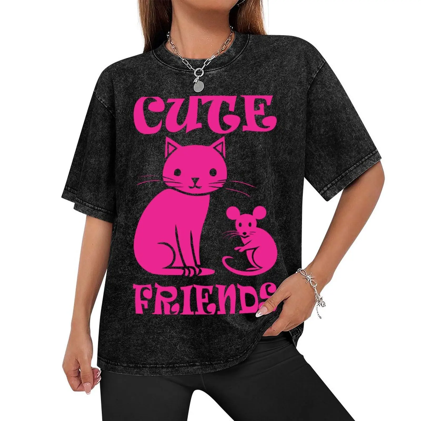 Cat And Mouse Cute Friends - Pink T-Shirt custom t-shirts cotton graphic tees mens t shirts casual stylish