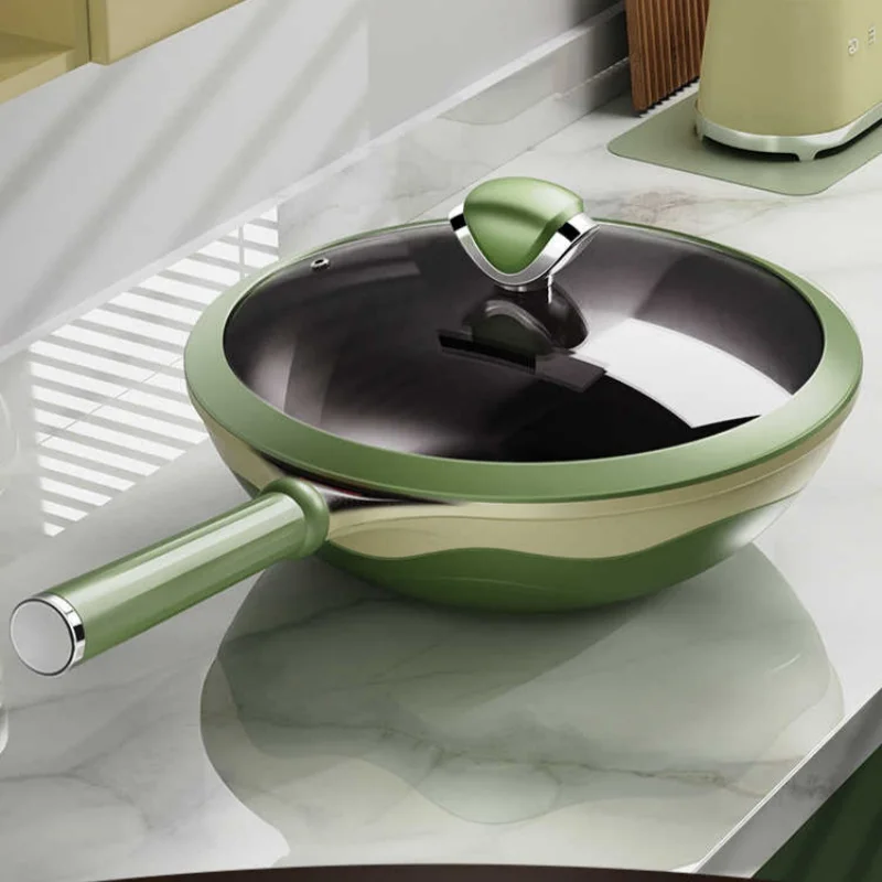 

Titanium Non Stick Wok Pan Induction Cooker Compatible No Coating Healthy Frying Pan Chinese Cooking