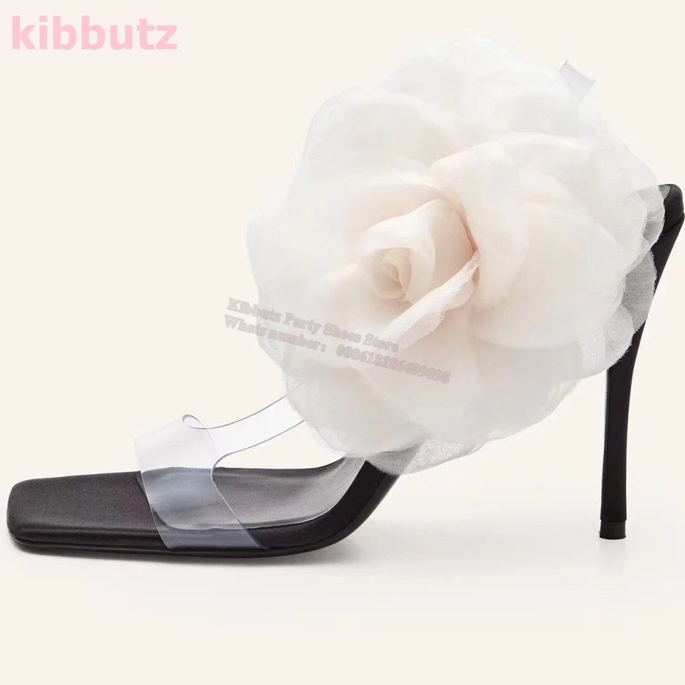 Sandales à fleurs en PVC pour femmes, talon fin, sangle de rinçage, document mixte, mode, à enfiler, robe de soirée élégante et sexy, chaussures concises, nouveau