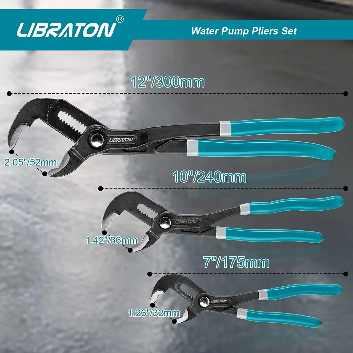 Libraton 7 10 12 Inch Water Pump Pliers Groove Joint Pliers Set V-Jaw Tongue and Groove Pliers Plumbing Pliers Adjustable Pliers