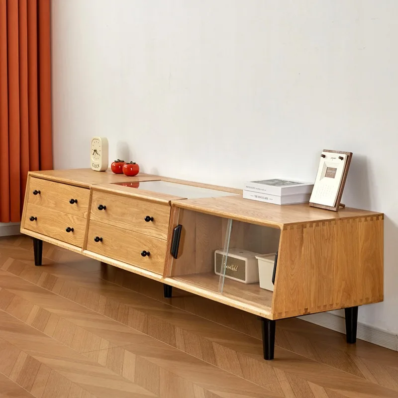 North oak log color TV cabinet, simple black walnut all solid wood living room multi-functional laser TV cabinet