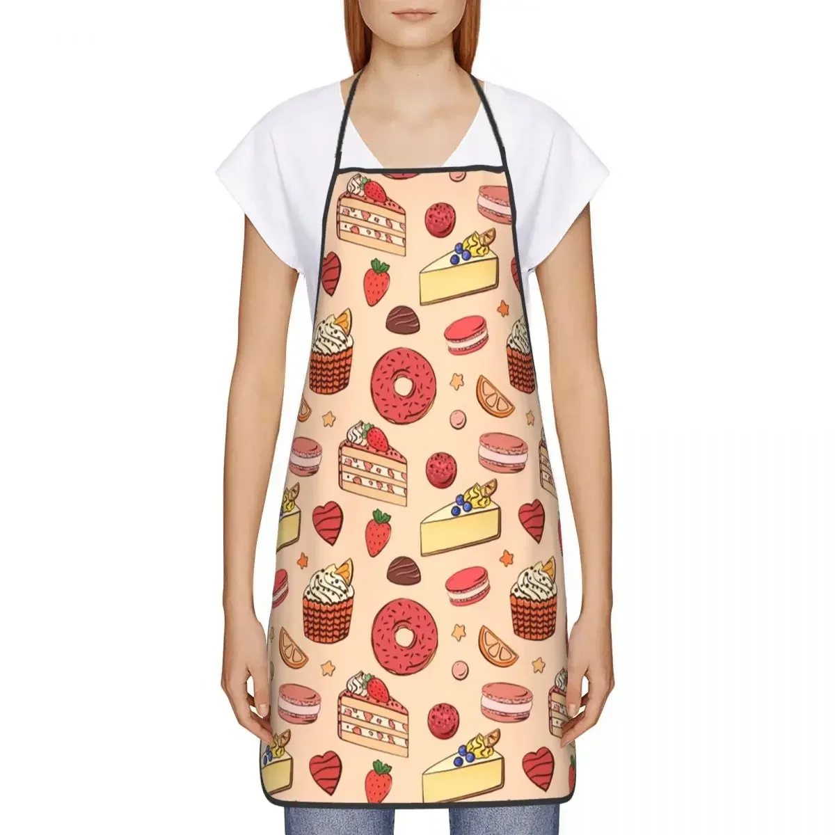 Custom Bib Cake And Donuts Pattern Apron for Men Women Adult Chef Cooking Kitchen Pastries Cupcake Tablier Cuisine Painting