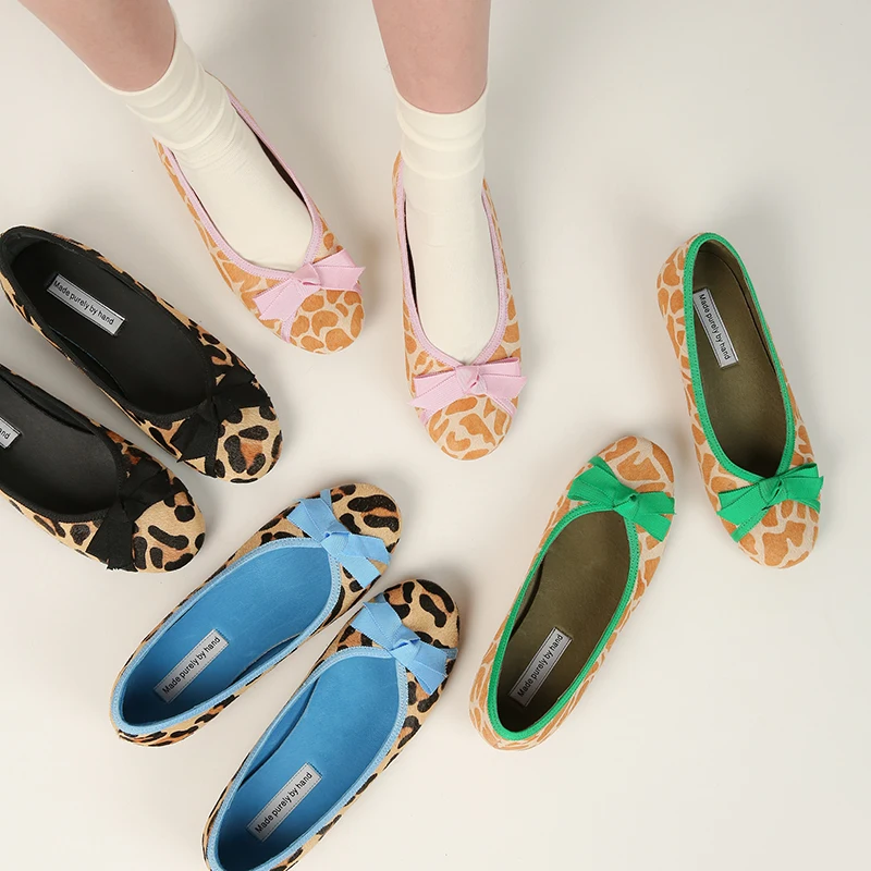 

2025 spring autumn women pumps natural leather 22-24.5cm horsehair+pigskin round toe women shoes slip on shoes butterfly knot