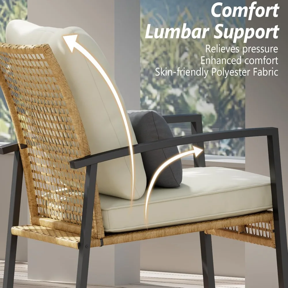 2-Piece Outdoor Rocking Chair Set with Glass Top Table and Cushioned Backrest