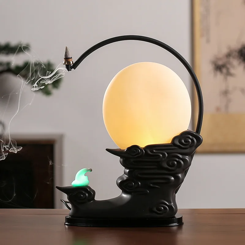 Creative New Style Iron Piece-Like Light Ceramic Backflow Incense Burner Tranquil and Far-reaching Indoor Home Decoration