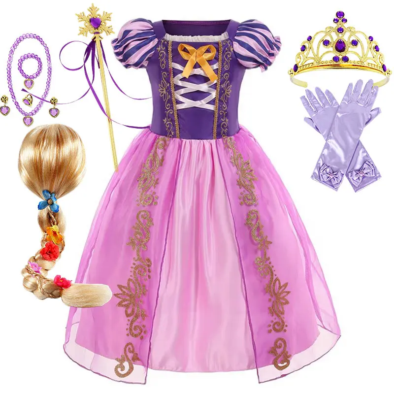 Fancy Summer Rapunzel Princess Dress Birthday Party Role Play Pretending Game Costume Soft Frock Purim Apparel Rapunzel Vesitdo