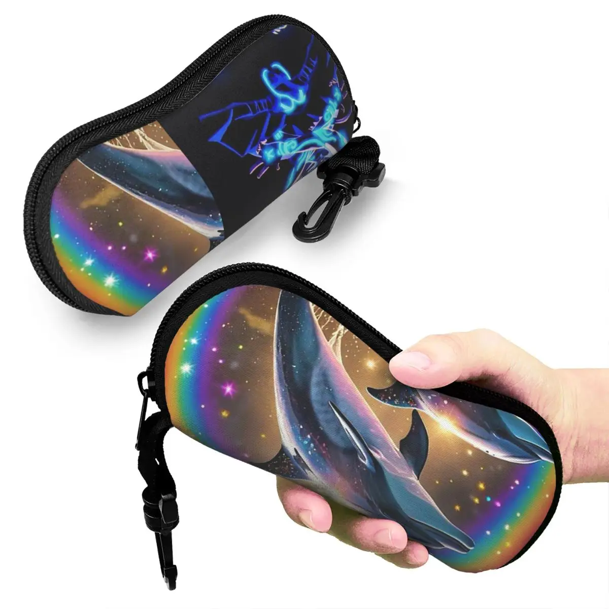 

Sunset Dolphins Dancers Sea Creature Dolphin Shell Glasses Case Protective Sunglasses Box Women Men Soft Eyeglass Bag Pouch