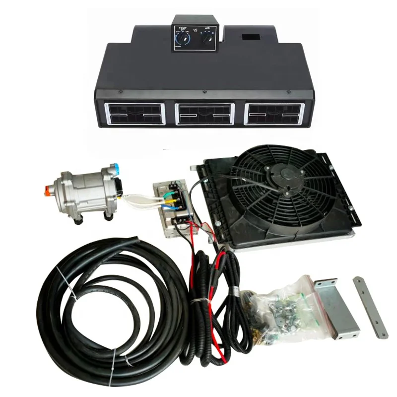 12v 24v Air Conditioner For TRUCK BUS UNIVERSAL AUTO AC SYSTEM A/C KIT UNDER DASH EVAPORATOR COMPRESSOR KIT