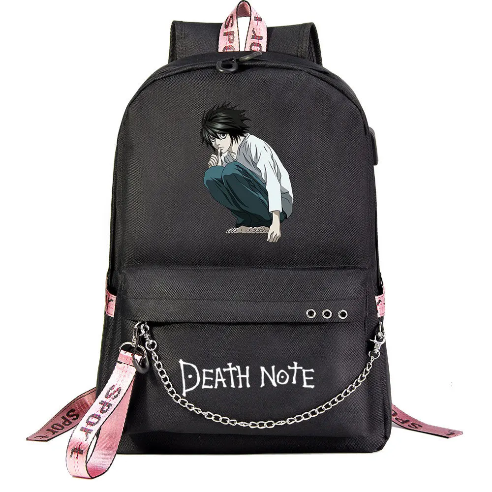 

New Anime Death Note Backpack For Teenager Kids Student Travel Bag USB Charging Chain Bundle Laptop Backpack Bookbag Mochila