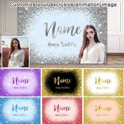 Customize Personalized Animated Adult Name Photo Gold Silver Glitter Birthday Party Decoration Banner Backgrounds DIY Photograph