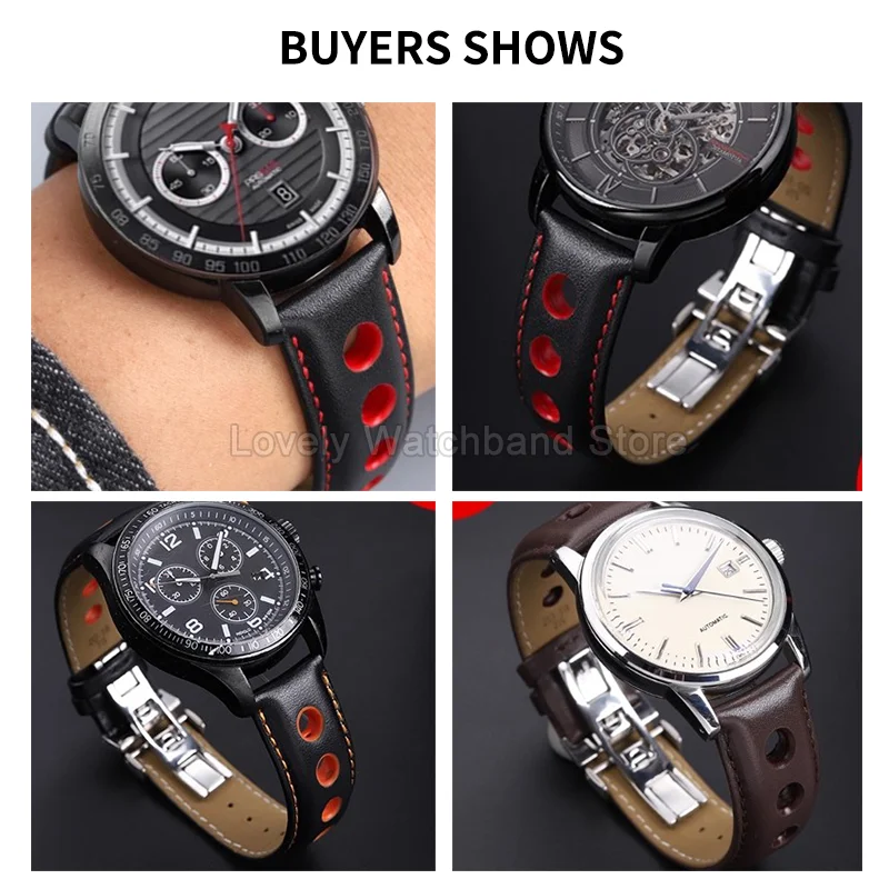 مشبك قابل للطي لساعة تيسو T-Race حزام ساعة من الجلد الطبيعي المثقوب PRS516 T044430A T044614A T044417A واجهة مسطحة