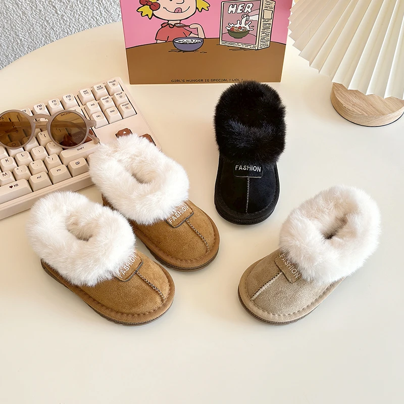 

Autumn Winter Children Shoes Girls Boys Snow Boots Thick Plush Kids Outdoor Cotton-padded Shoes Anti Slip Soft Sole Baby Boots
