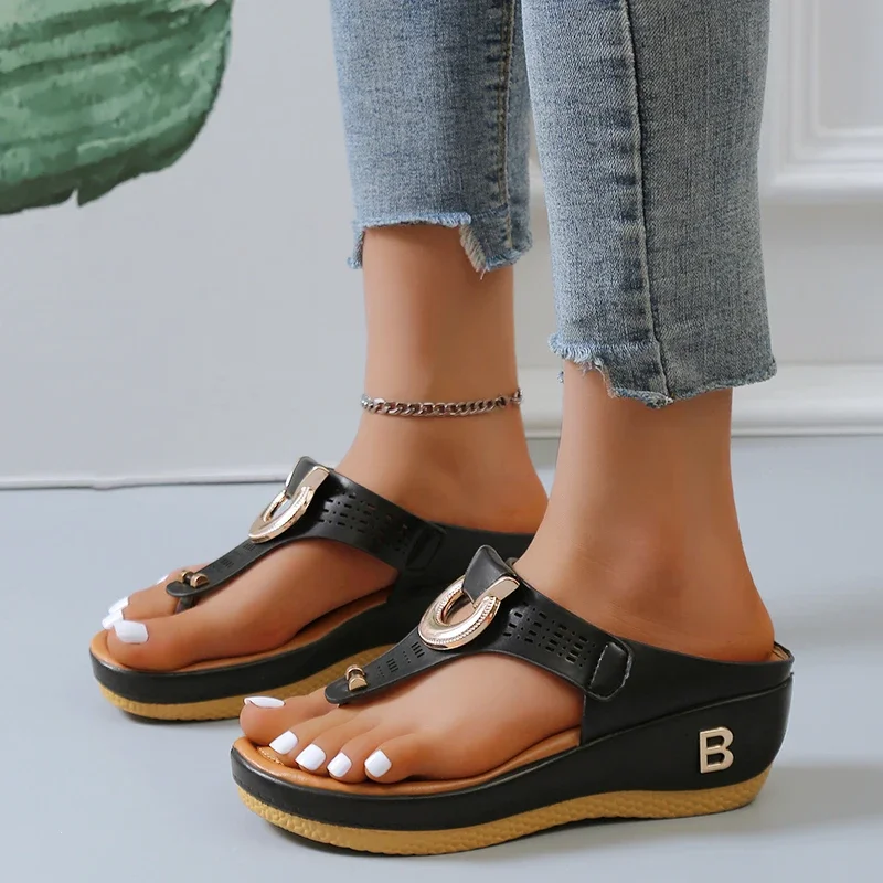 2023 Summer Women\'s Sandals Rome Wedges Slippers Causal Platform Beach Shoes Plus Size 42 Flip Flops Comfortable Ladies Slides