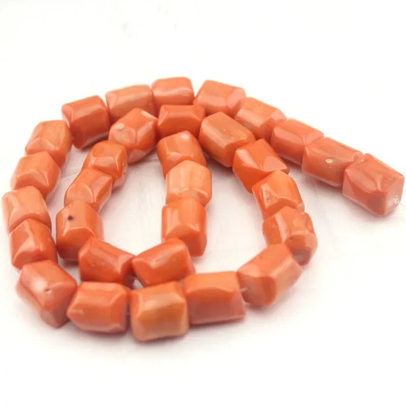 

12x14mm 100% Real Freeform Column Orange Coral Jewelry Making Gems Large Beads Strand 15"