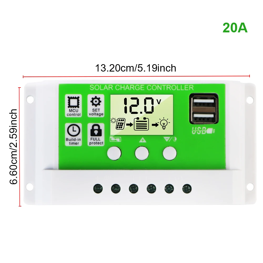 Asam timbal AGM GEL besi li-ion baterai lithium PWM pengontrol pengisi daya 10A/20A/30A Regulator pengisi daya surya LCD