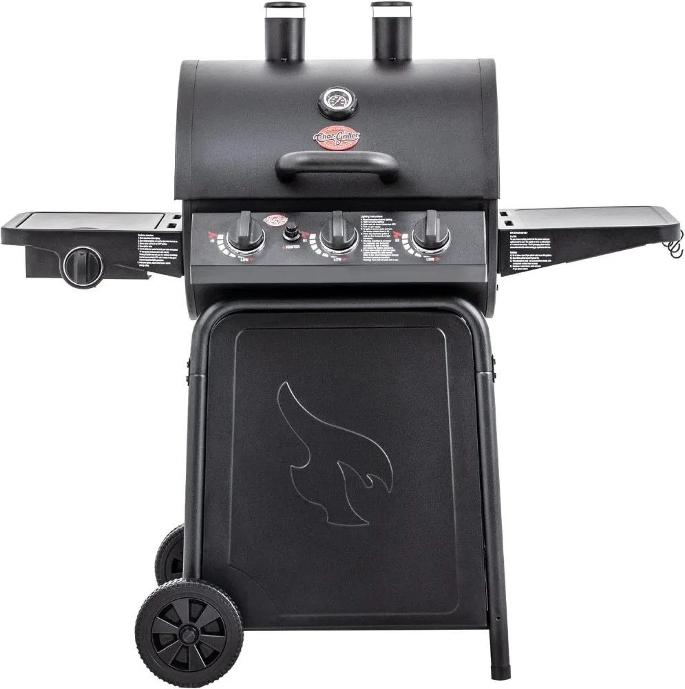 Char-Griller® Grillin' Pro 3-Burner Propane Gas Grill in Black with 40,800 BTU, Cast Iron Grates and Warming Racks, 630 Cooking