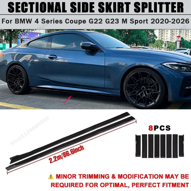 For BMW 4 Series Coupe G22 G23 M Sport 2020-2026 Side Skirts Extension Rocker Panel Splitter 86.6" ABS Plastic Body Kit Tuning