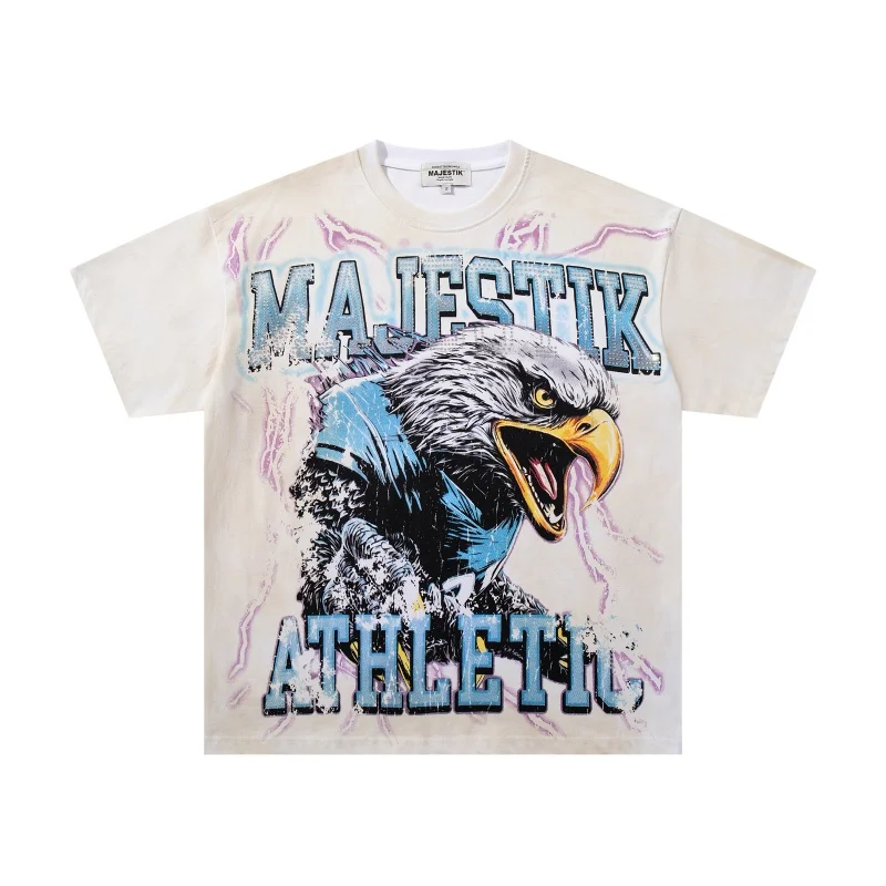 Multicolor MAJESTIK Men's & Women's Streetwear Graffiti Retro Cotton Distressed Round-Neck Summer Short-Sleeve T-Shirt