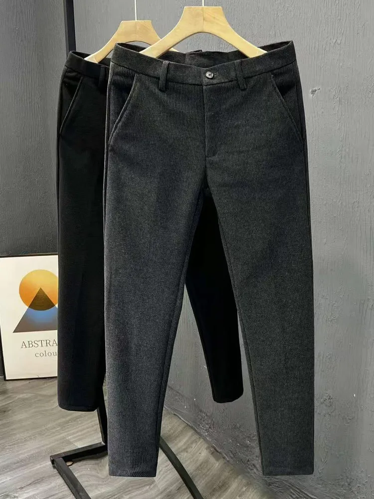 

Thiened Woolen Trousers Men's Busin Casual Straight Leg Cone Pure Color Pants Faionable Long Pants All-Match Trousers