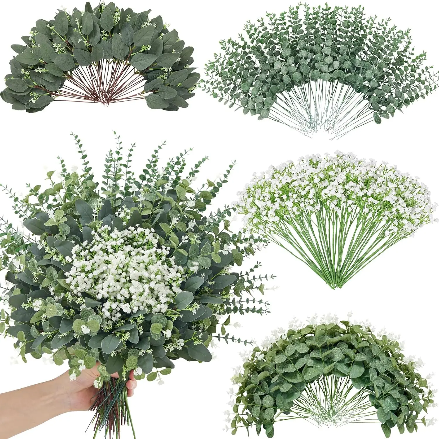 

240 Pcs Mixed Faux Eucalyptus and Baby Breath Artificial Flowers Bulk for DIY Bouquets Wedding Home Decor