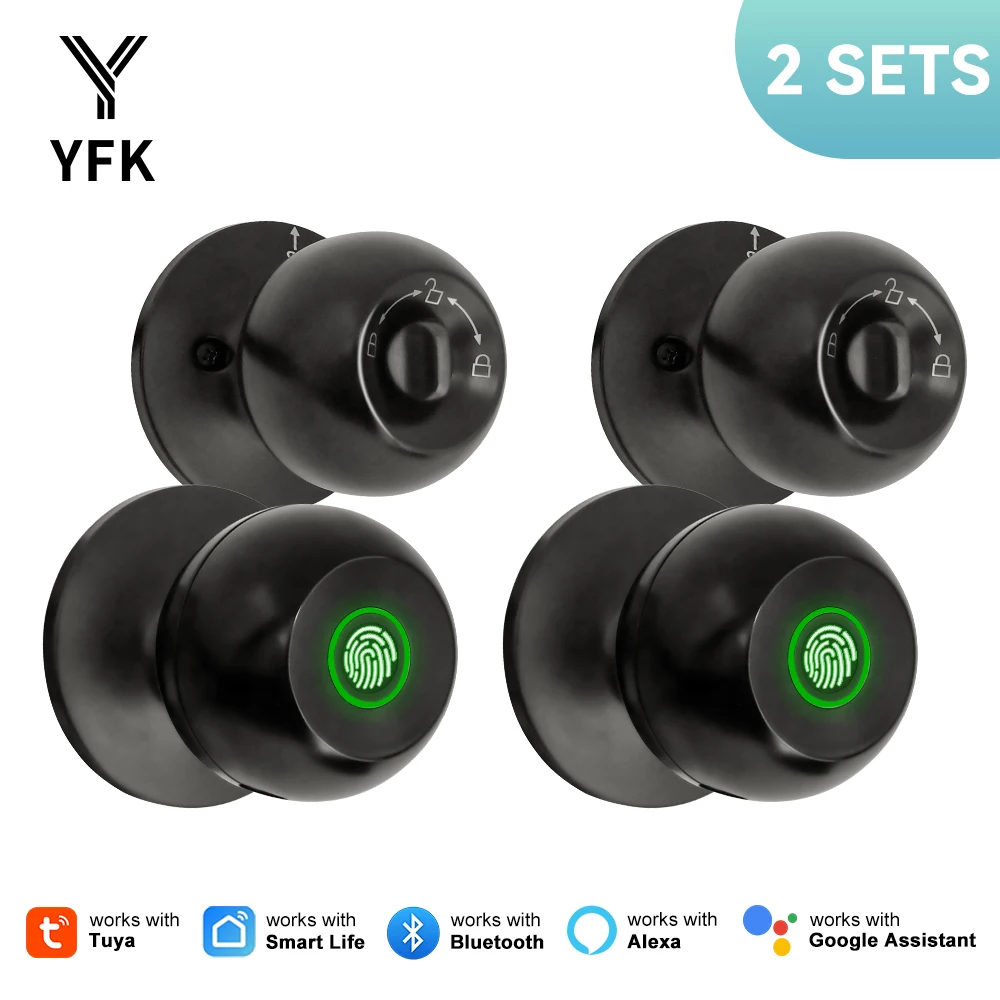 

YFK TUYA Smart Fingerprint Door Lock Knob, Keyless Entry Bluetooth Electronic Door Lock with Tuya SmartLife Google APP Control Password Key Unlock Auto Lock for Home Bedroom Office Hotel