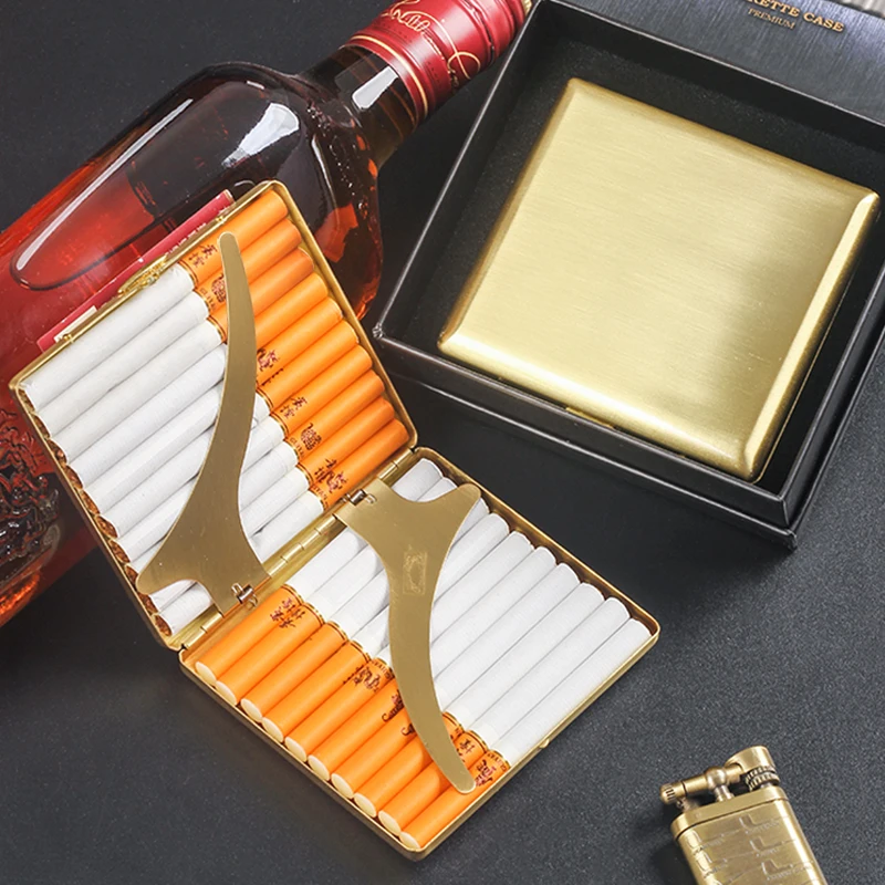 Gold Cigarette Cases Luxury Copper Metal Men 20cigarettes Storage Box Container Cigarette Case Smoking Accessories