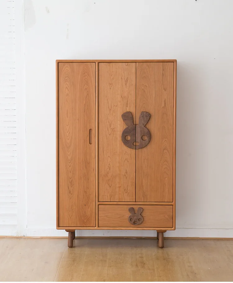 yjq Nordic all solid wood cartoon wardrobe minimalist small wardrobe room storage cabinet furniture