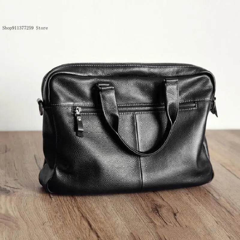 Cowhide Shoulder Bag for Men Daily Commuting Trip Crossbody Computer 100% Genuine Leather Men's Business Handbag