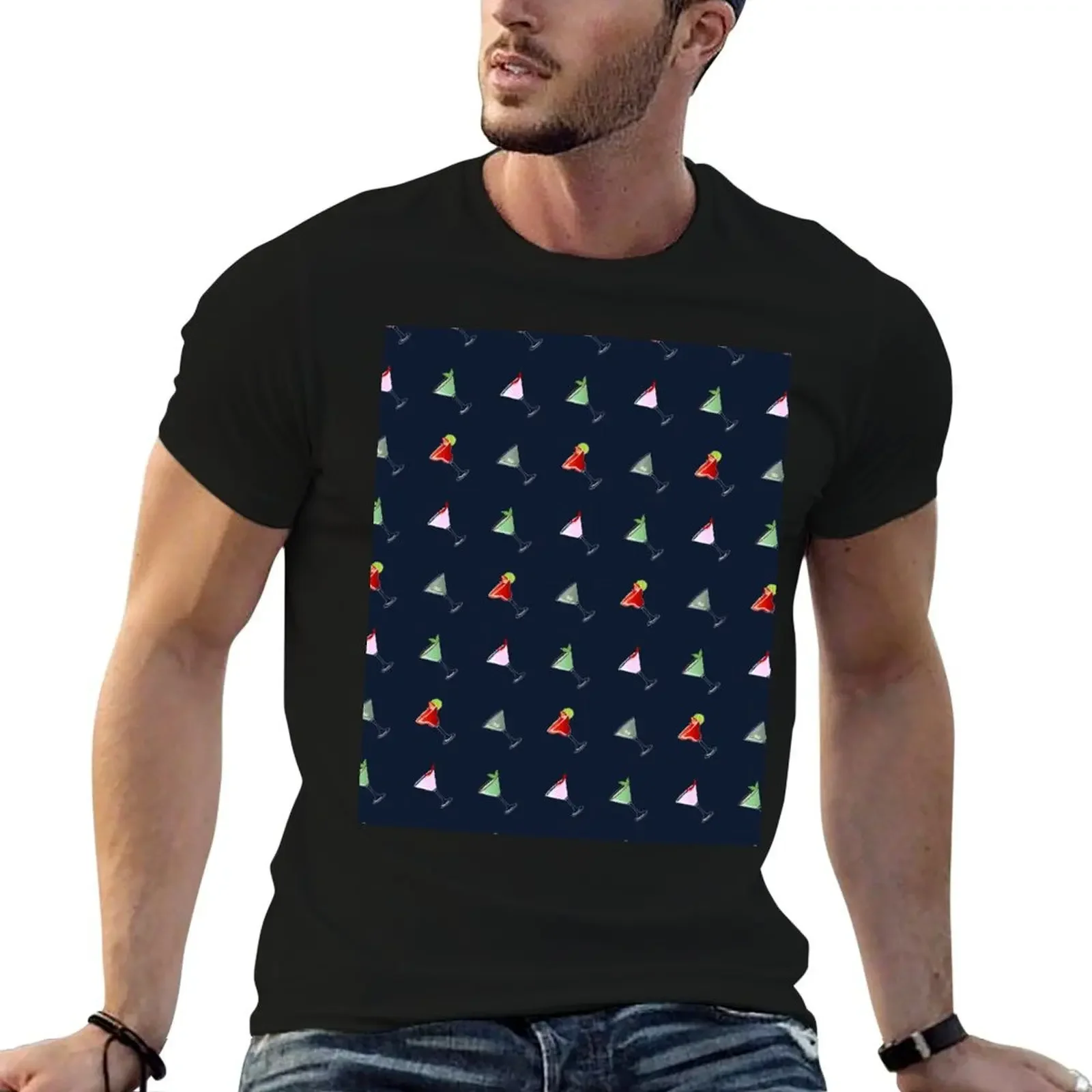 Seamless vector pattern with four colorful cocktail drinks T-Shirt tees anime t shirts blacks quick-drying t shirt for men