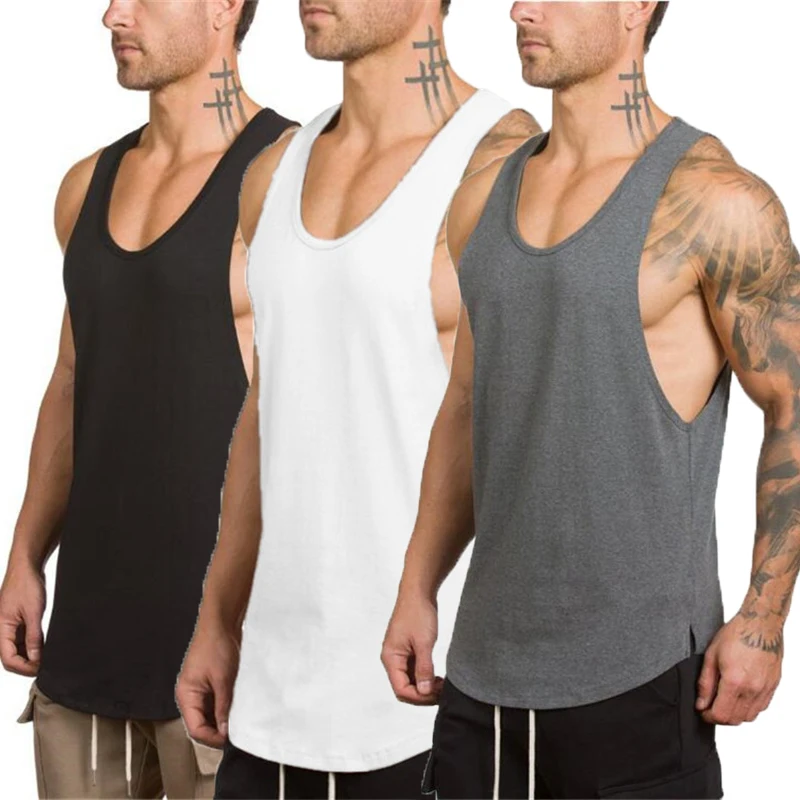 Plain Mens Fitness Sport Vests Gym Bodybuilding Muscle Tank Tops Workout Jogging Undershirt Summer Sleeveless Cotton Clothing