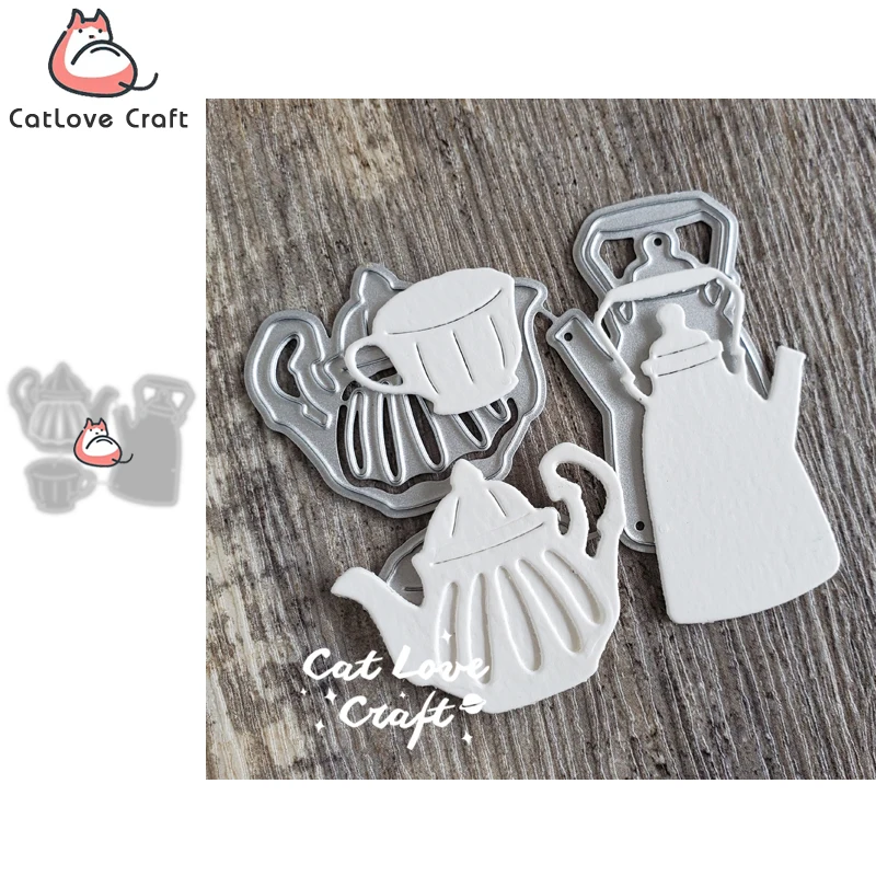 Catlove Teacup Kettle Cup Metal Cutting Dies Scrapbooking Mold Stencil Die Cuts Card Making DIY Craft Embossing New Die For 2022