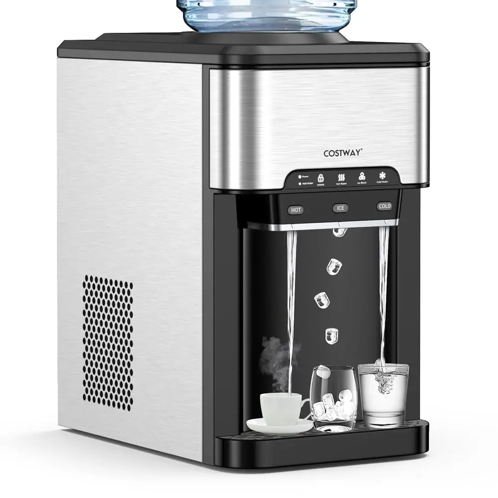 

Countertop Water Dispenser with Ice Maker, 3-in-1 Portable Hot Cold Dispenser with 48LBS/24H Ice Machine, Child Safety Lock for