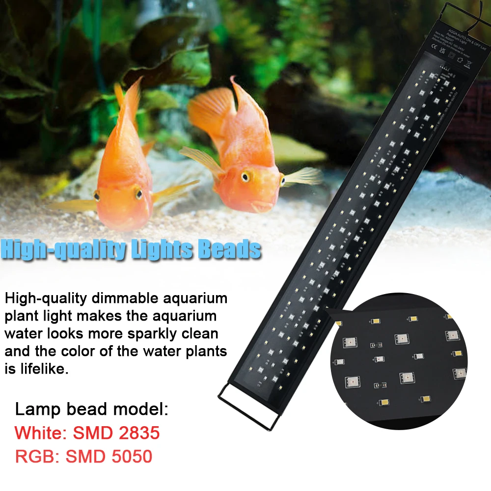 Aquarium 24/7 Full Spectrum Lighting LED Light Fish Tank Decoration Aquatic Plant Growth Lamp IP68 Waterproof 100V-240V 30-60cm