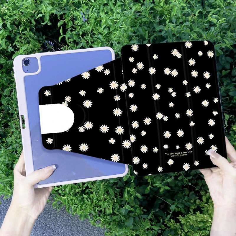 

White Daisy Tri-fold Funda for Ipad Mini6 8.3 IPad Air 4 10.9 2020 Air 5 IPad 10th Generation 10.2 9th 8th 7th Rotation Cover