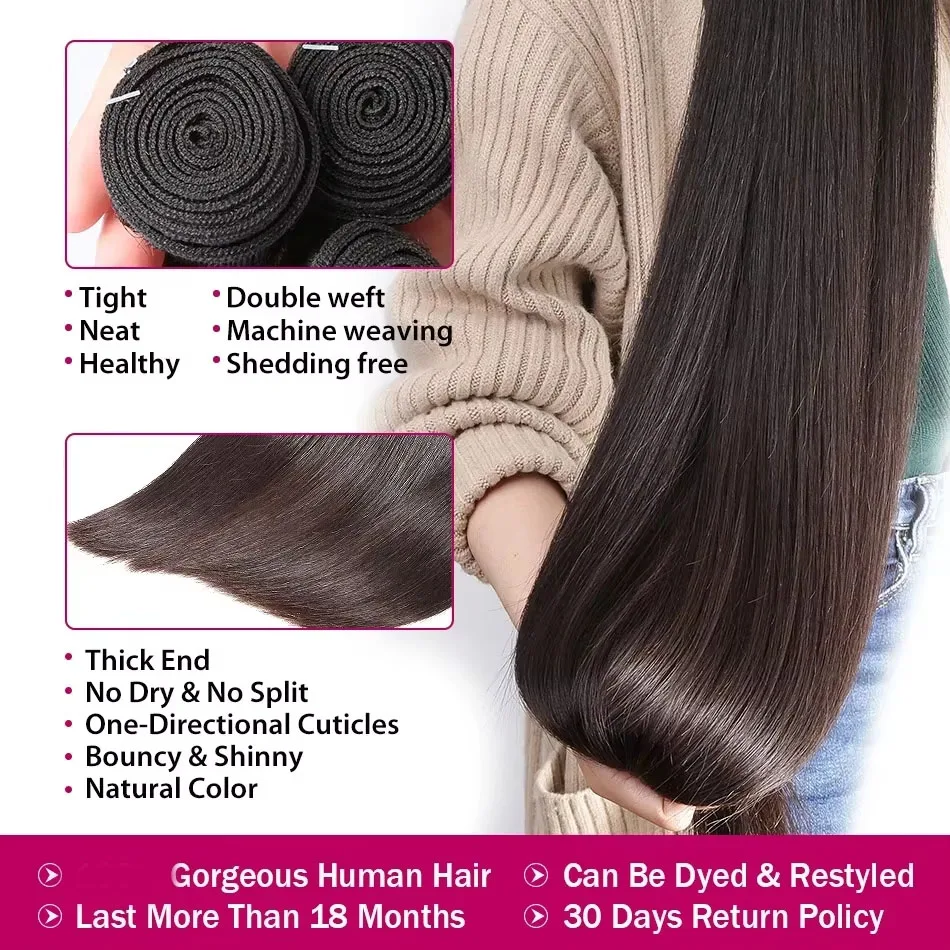 Bundles Human Hair 30 40Inch Raw Virgin Unprocessed Extensions Bone Straight Human Hair 4 Bundles Double Weft Bulk Braiding Hair image 3