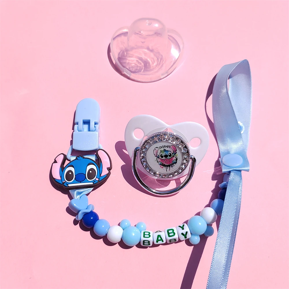 Stitch Anime White Amazing Silicone Dummy Personalized Stuffed Doll Handmade Holder Chain for Pacifier Boys Girls Birthday Gifts