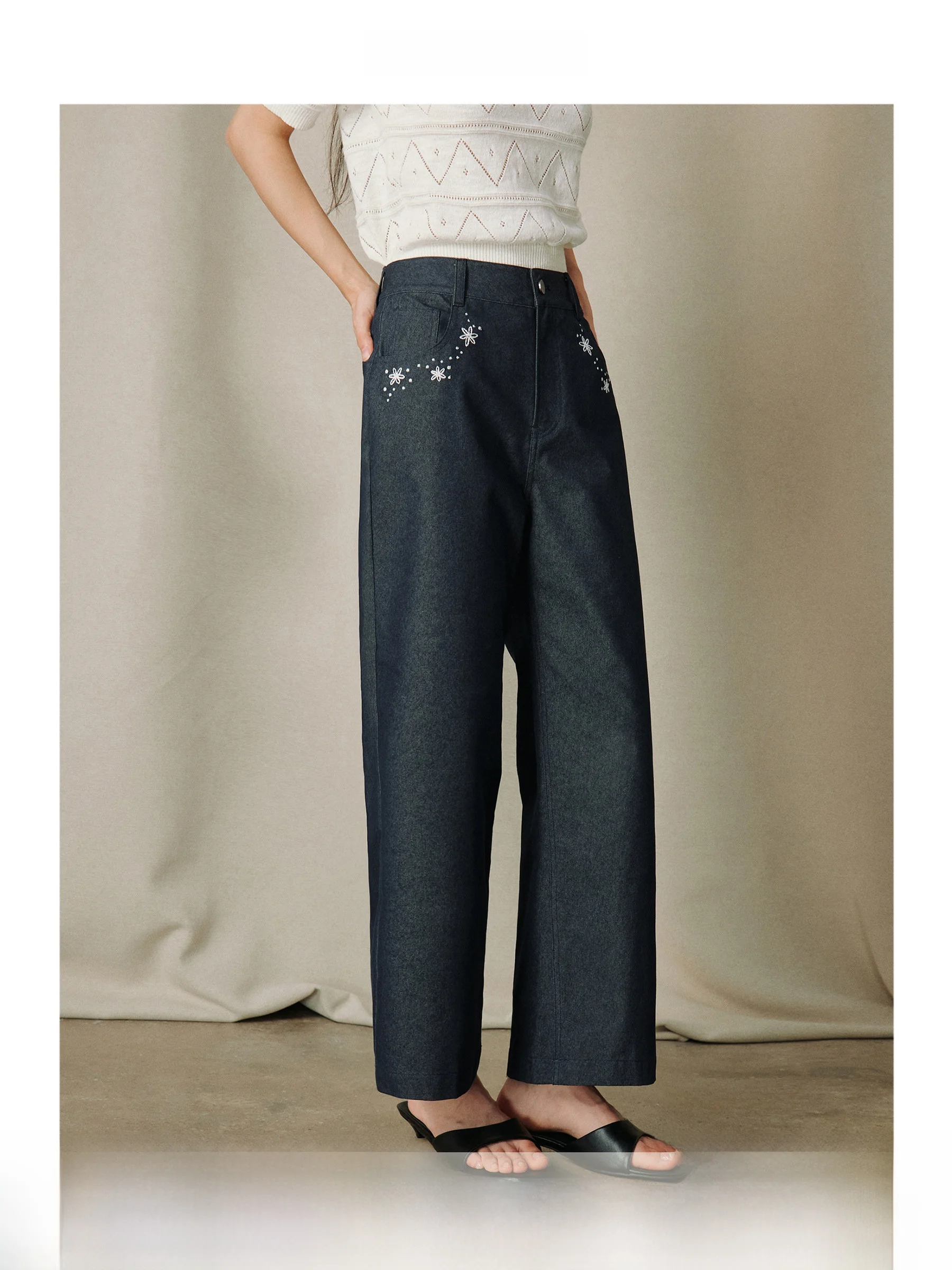 

Джинсы женские ForPoem Original Design: вышитые, свободные, прямые, утягивающие, повседневные, весна-лето, хлопок