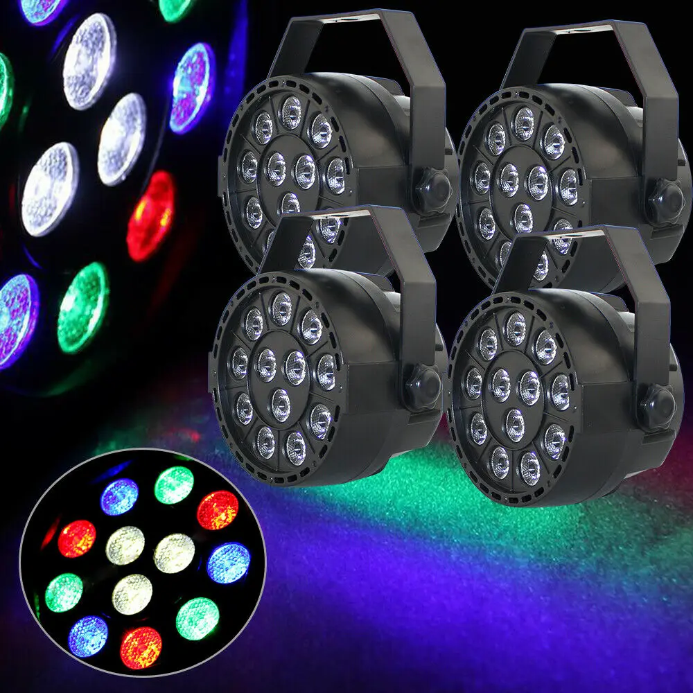 Set of 4 Stage  15 W LED RGB Flat PAR  DMX Stage  7 Control Channels LED Disco Ball Party